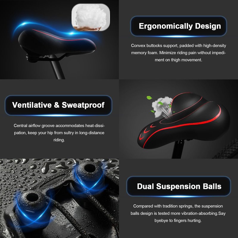 Xmifer Oversized Bike Seat, Comfortable Bike Seat - Universal Replacement Bicycle Saddle - Waterproof Leather Bicycle Seat with Extra Padded Memory Foam - Bicycle Seat for Men/Women