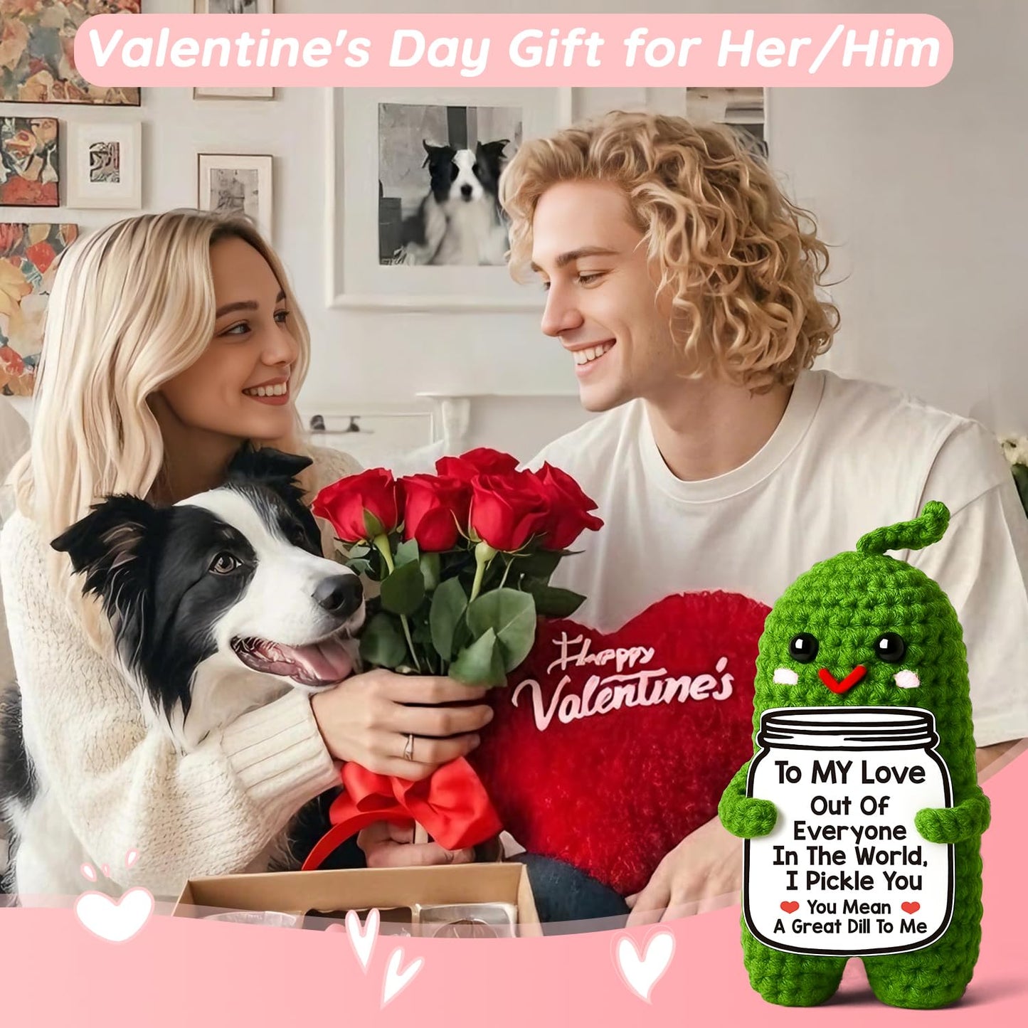 Valentines Day Gifts for Him Her Boyfriend Girlfriend, Handmade Crochet Pickle Valentines Gifts for Wife Husband, I Love You Birthday Gift To My Love Wedding Anniversary Romantic Gift for Couples
