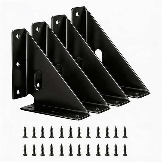 4 Pcs Heavy Duty Gusset Joints, Trapezi Corner Code, Metal Bracket Corner Brace, Furniture Shelf Support Joint Fasteners for Table, Chair, Cabinet & Bed Stabilization (Black)
