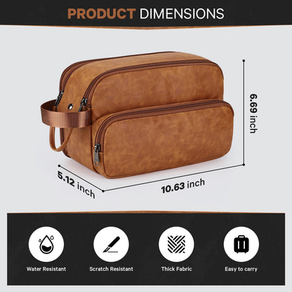 Estour Toiletry Bag for Men, Travel Toiletry Bag Travel Essentials, Dopp Kit Water-resistant Shaving Bag, Bathroom Bag Toiletries Organizer, Brown(PU Leather)