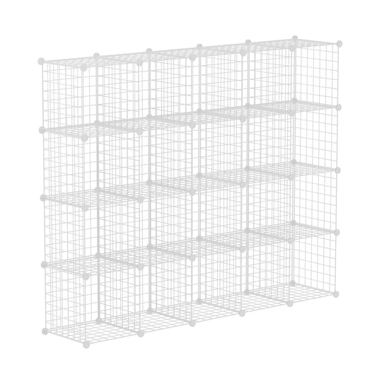HUBSON Wire Cube Storage Organizer, Book/Toy/Craft/Potted Plants and petCloset Organizers and Storage Shelves, 20-Cube Freely Combinable Metal Grids Storage Shelf, White Iron