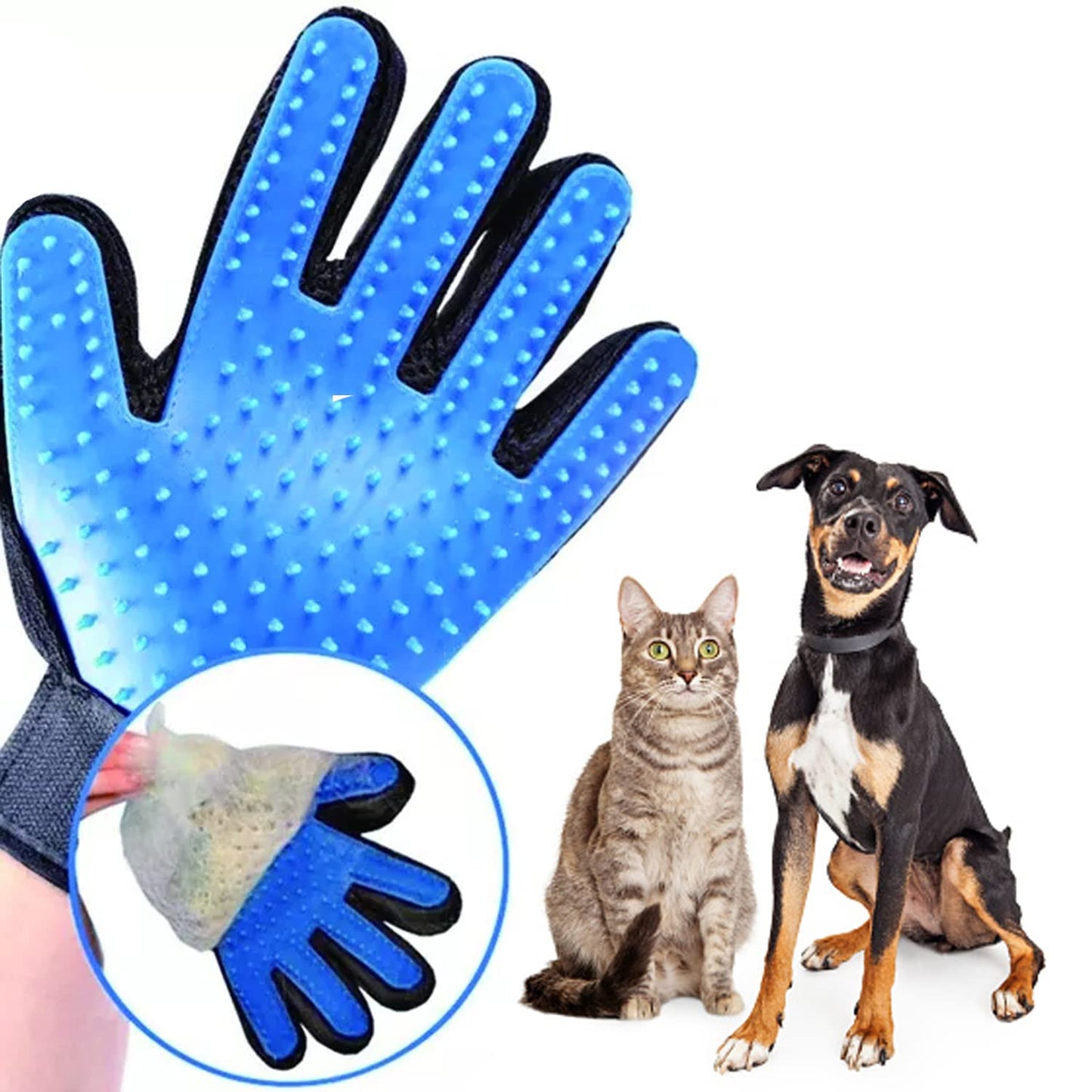 Generic Pet Grooming Glove, Blue - Perfect for Dog, Cat, Rabbit with fur (short and long), Multi-role Bathing, Massaging, Grooming, Shedding, Brush Glove