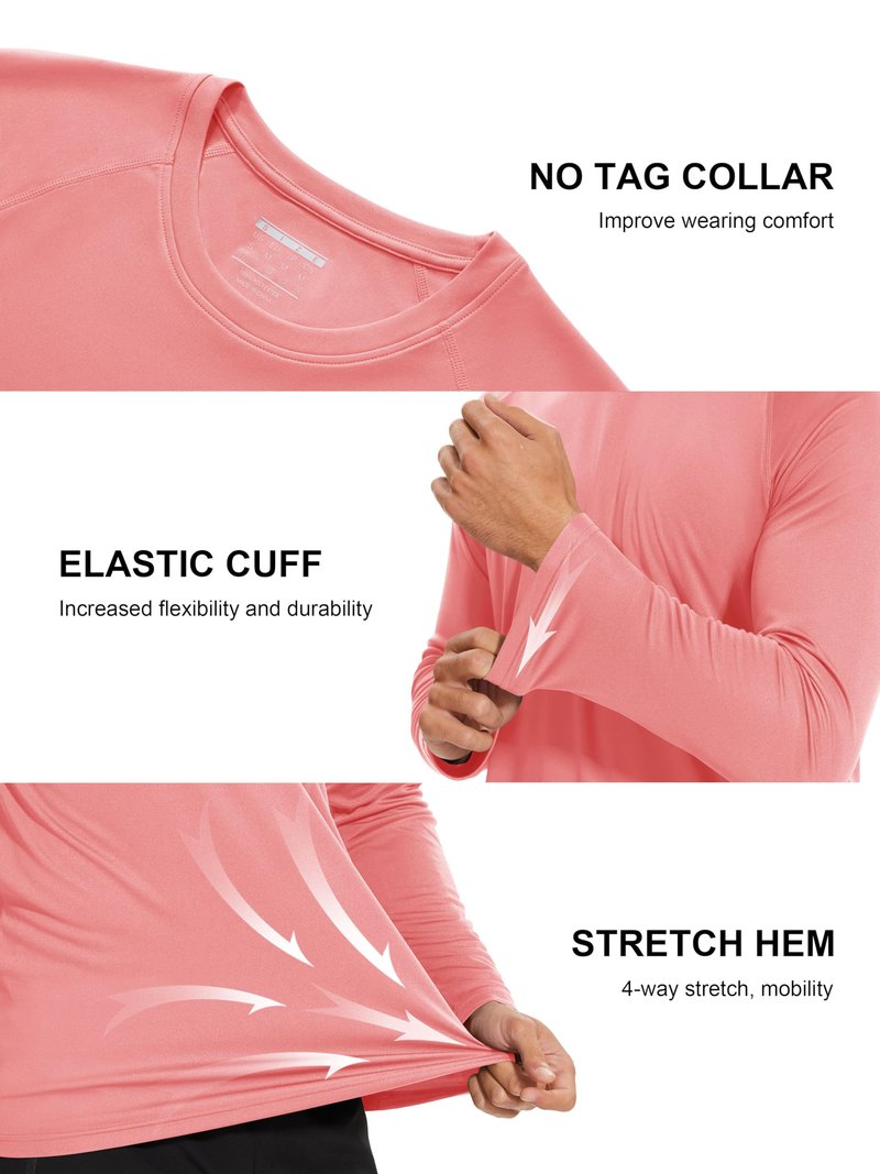 MAGCOMSEN Hiking Shirts for Men Long Sleeve Running Shirts Quick Dry Shirts Baselayer Shirt Swim Shirt Athletic T Shirts Watermelon Red