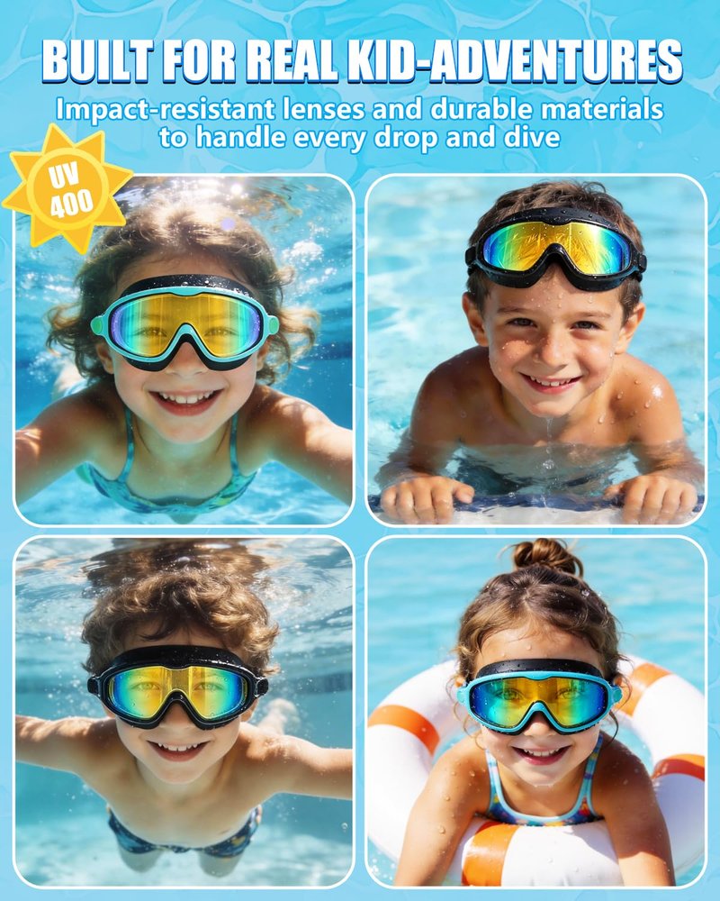 Aegend Swim Goggles for Kids Youth 3-14 – 2 Pack Wide Frame Anti-Fog Anti-UV Clear Vision Swimming Goggles for Beginners, Swimmers – Ideal for Pool, Beach, Swim Lessons, Summer Vacation