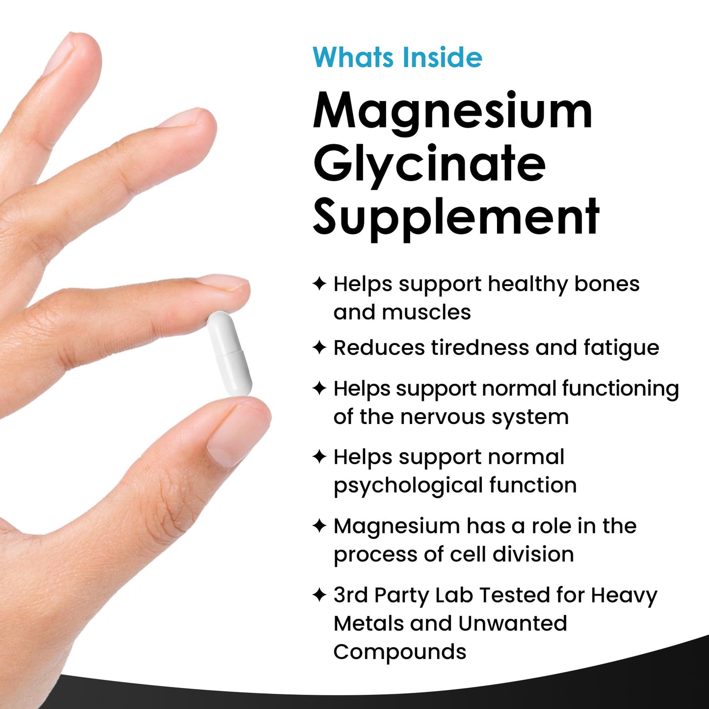 Magnesium Glycinate - 360 High Strength Capsules Pure Magnesium - 1040mg of Magnesium Providing 208mg Elemental Magnesium Per Serving -Magnesium Supplements – Bones, Muscle Health, Vegan, UK Made