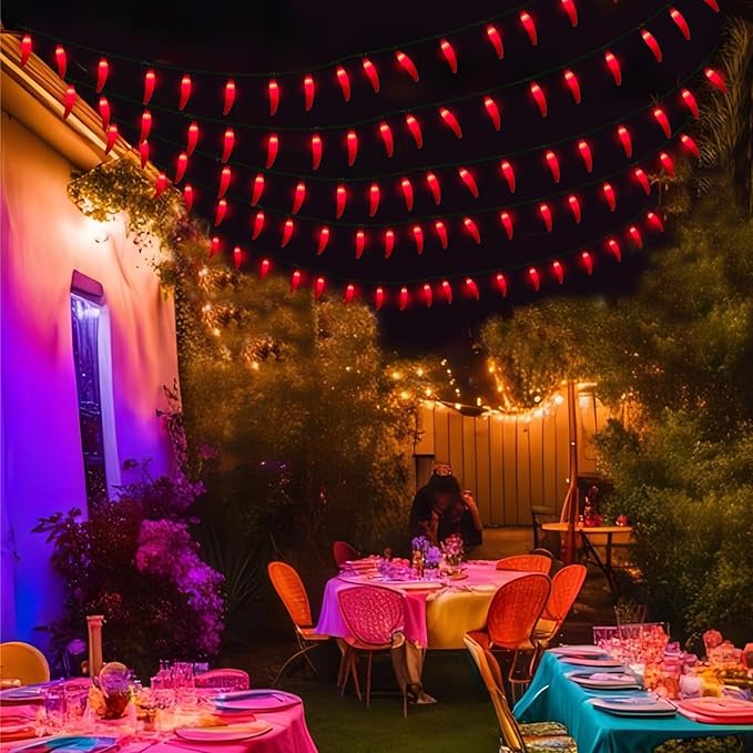 13.6FT Chili Pepper String Lights with 37 Mini Red Chili Lights(2 Spare),Chili Pepper Christmas Incandescent Hanging Lights for Indoor Outdoor Patio Kitchen Mexican Christmas Decorations