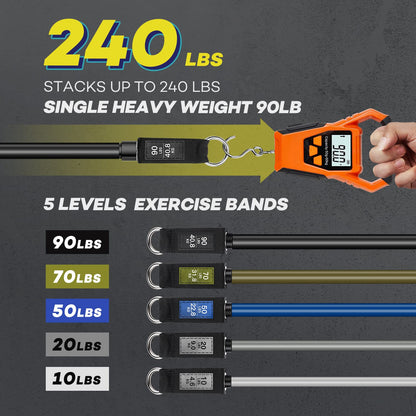 Heavy Resistance Bands for Working Out 240lbs, NITEEN Resistance Bands with Handles Weight Exercise Bands for Men Women, Workout Bands with Door Anchor and Ankle Straps Strength Training Equipment