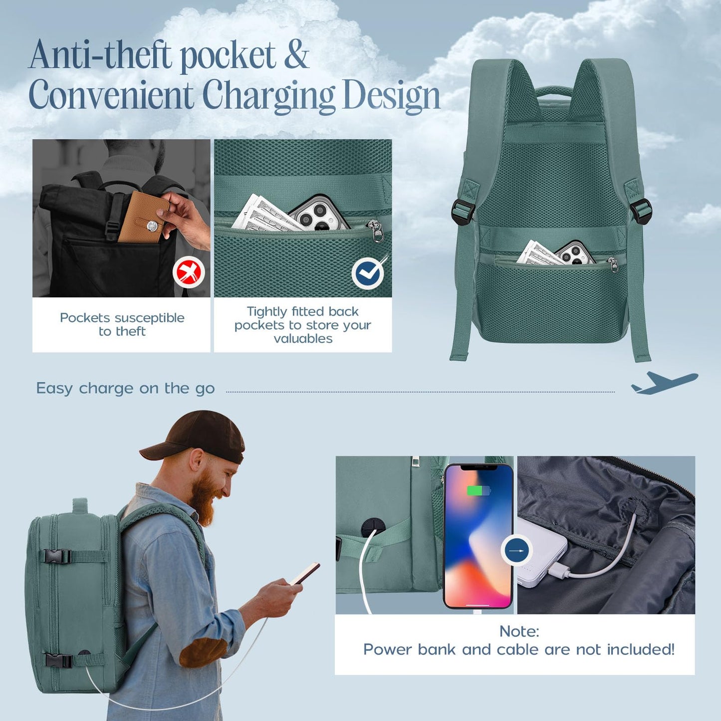 Xkdoai for Ryanair Cabin Bags 40x20x25, Travel Backpack with TSA Approved Clear Bag, Travel Bag Underseat Carry-ons Hand Luggage Bag for Travelling Casual Daypack for Ryan Air Plane