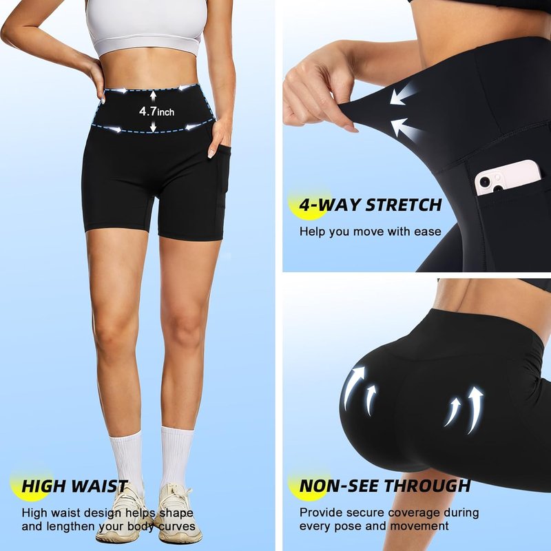 High Waisted Biker Shorts for Women | Tummy Control Fitness & Yoga Shorts - 5" Length