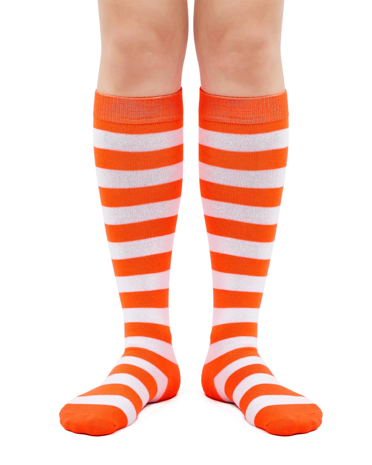 Century Star Orange and White Knee High Striped Socks-Long Tube Tall Socks for Women