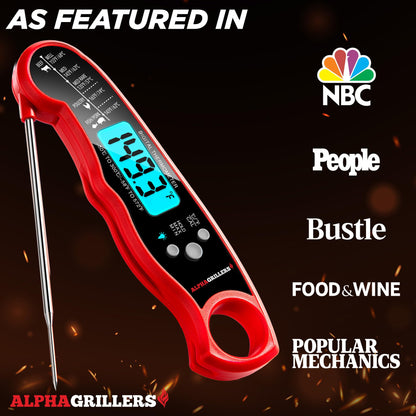 Alpha Grillers Meat Thermometer Digital - Instant Read Food Thermometer for Cooking Grilling Air Fryer Griddle Probe Kitchen Gadgets Essentials BBQ Accessories Grill Gifts for Men Him Dad Birthday
