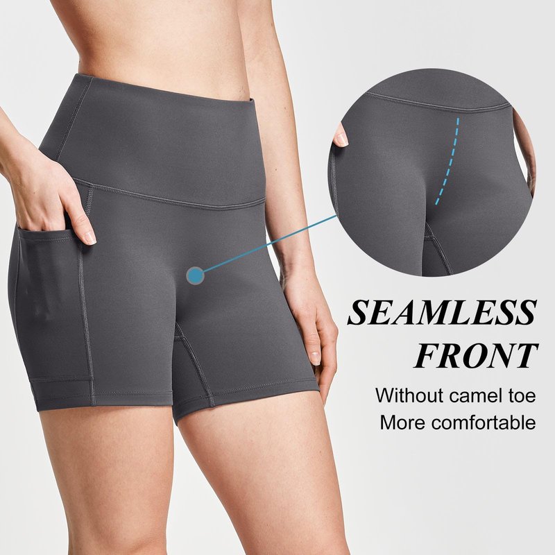 baleaf Biker Shorts Women Yoga Gym Workout Spandex Running Volleyball Tummy Control Compression with Pockets Soft 5" Gray S