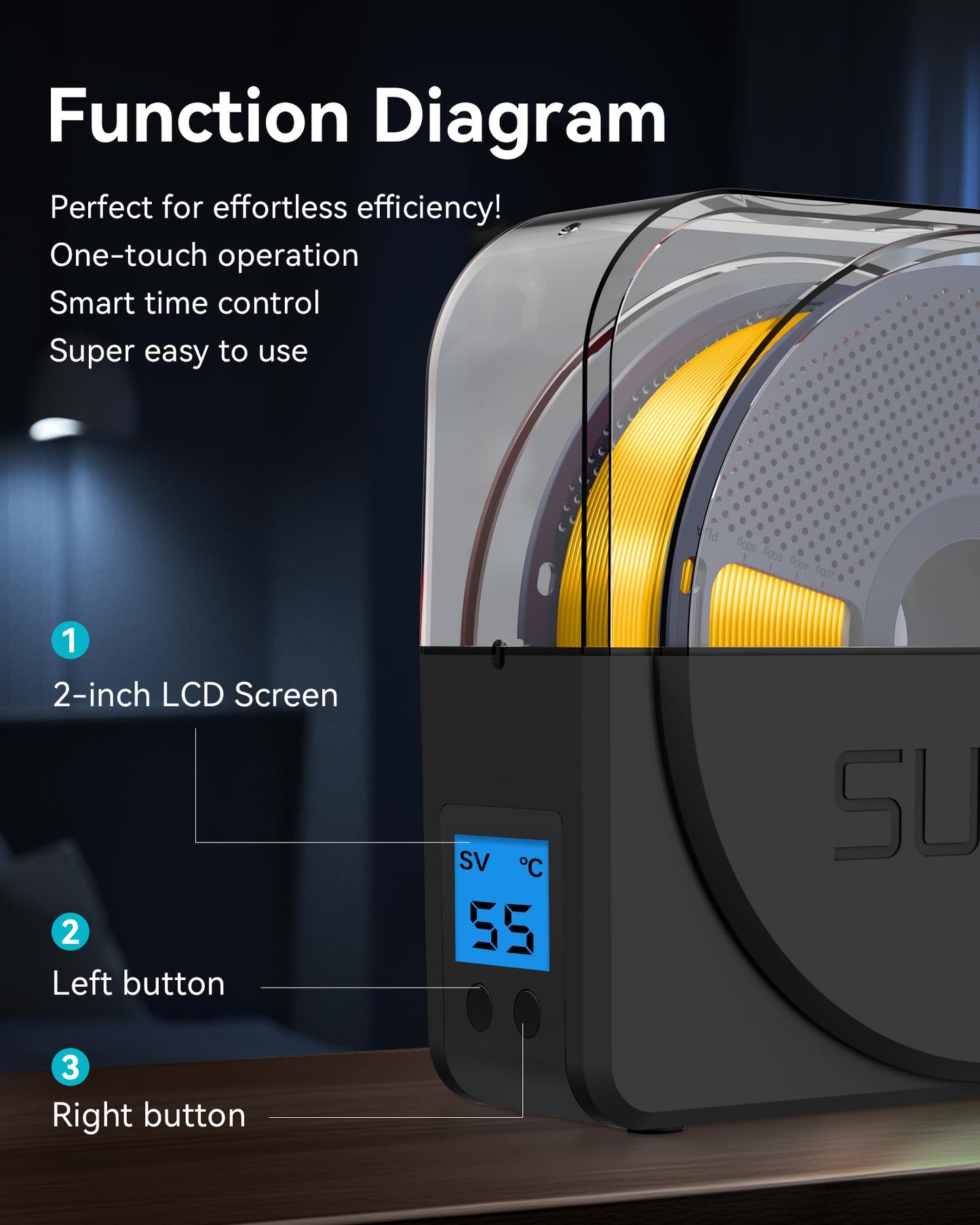 SUNLU Official Filament Dryer S1 PLUS with Fan, Moisture-Free Filament Dryer Box for 3D Printer Filament, Easy to Use and Portable FilaDryer, PLA PETG ABS Nylon TPU 3D Filament Dryer SUNLU S1, (Black)