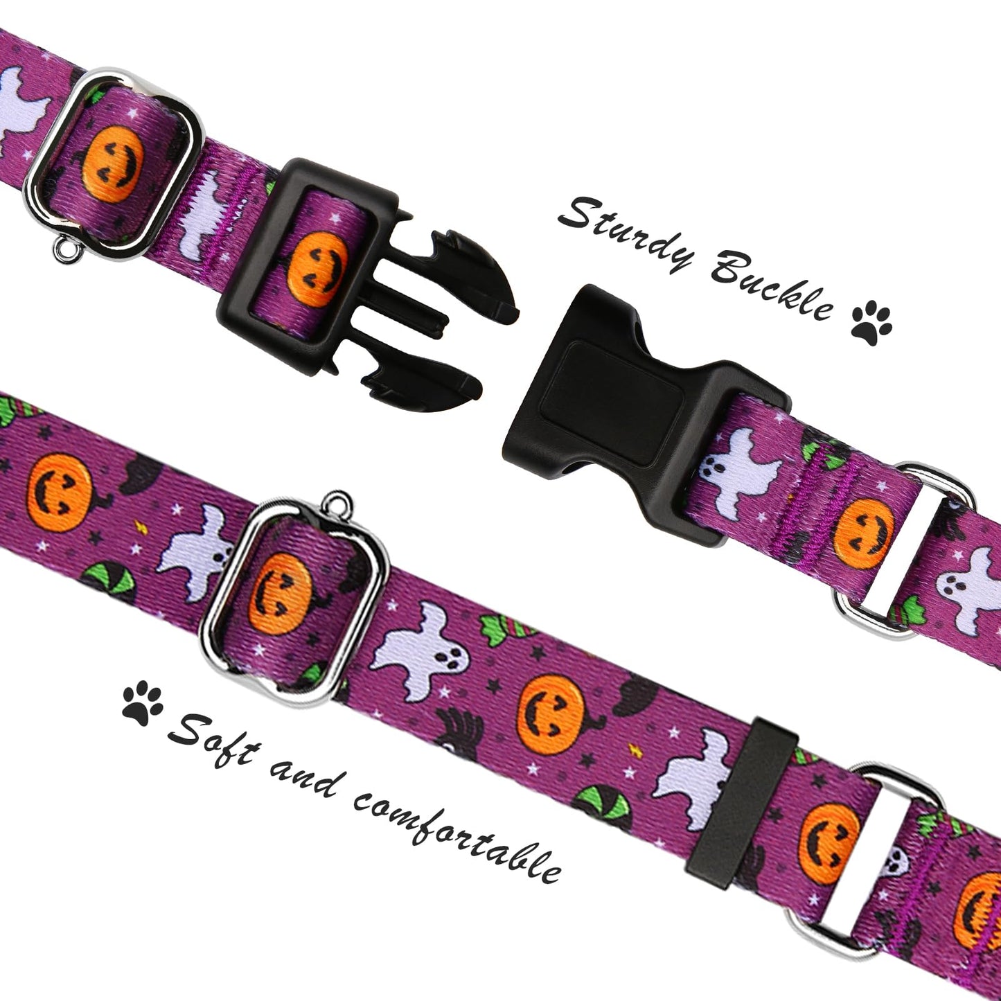 Hikiko Martingale Collar for Dogs with Buckle for Small Medium Large Dogs Soft Nylon Halloween Dog Collars Walking Training（Purple Little Devil,Large）