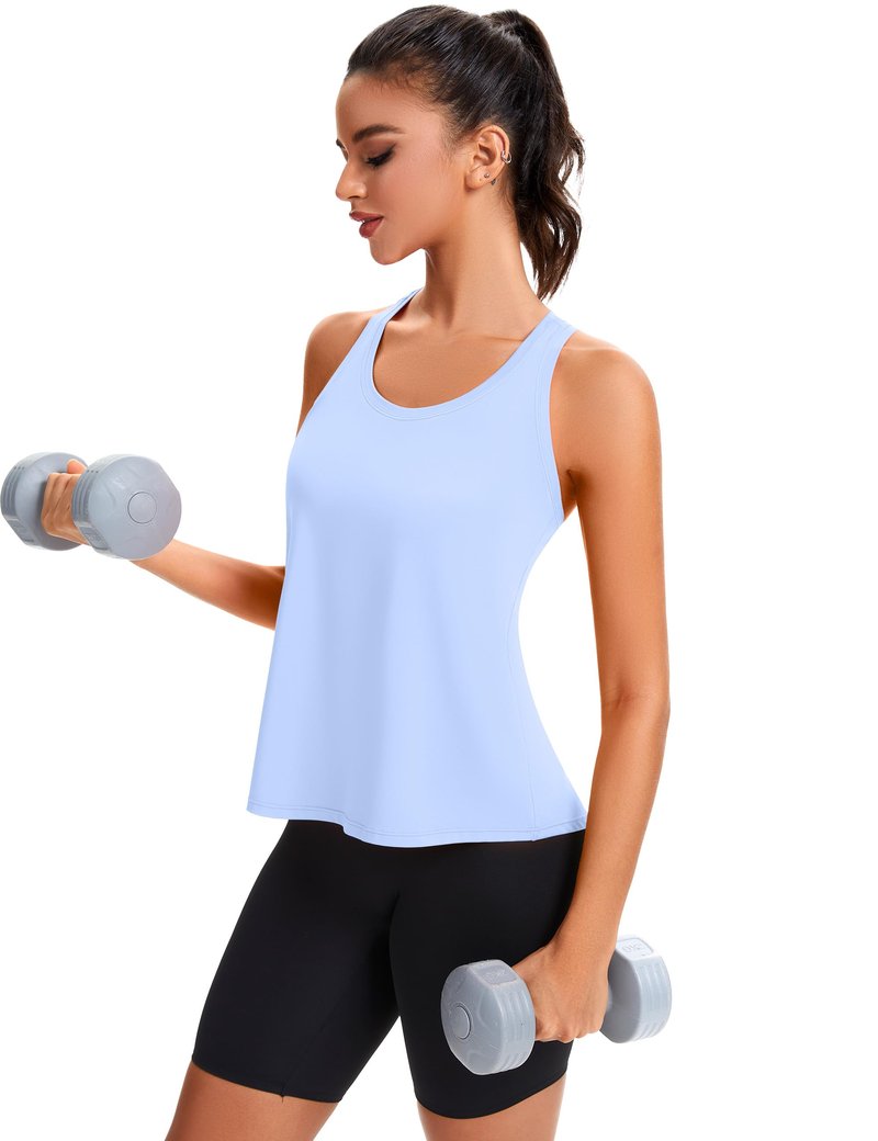 MathCat Women's Workout Tank Tops Racerback Sleeveless Tops Loose Fit Yoga Shirts Athletic Running Tank Top for Women Light Blue