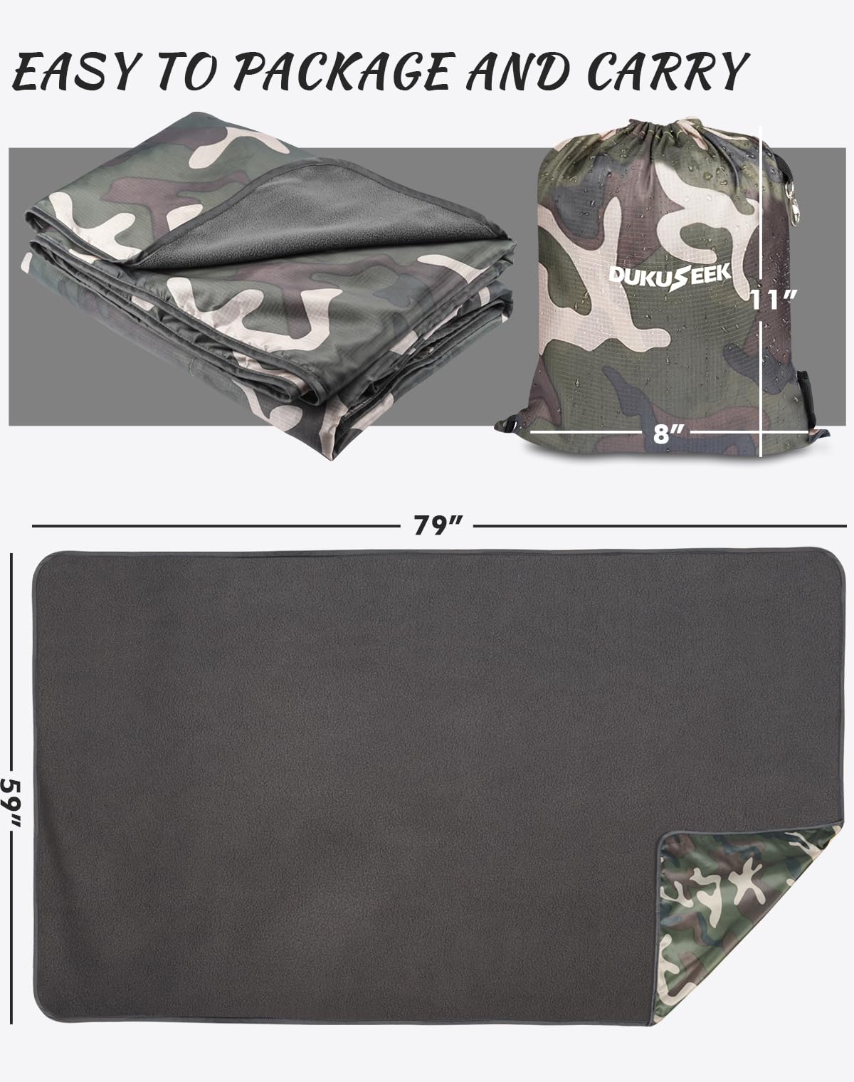 DUKUSEEK Hooded Stadium Blanket, Camouflage Waterproof Windproof Outdoor Fleece Blanket - Large (79x56), Portable, Wearable, Warm for Outdoor Hunting, Sporting Events…