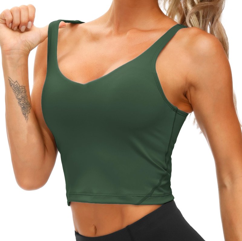 Women’s Longline Sports Bra Wirefree Padded Medium Support Yoga Bras Gym Running Workout Tank Tops Deep Green