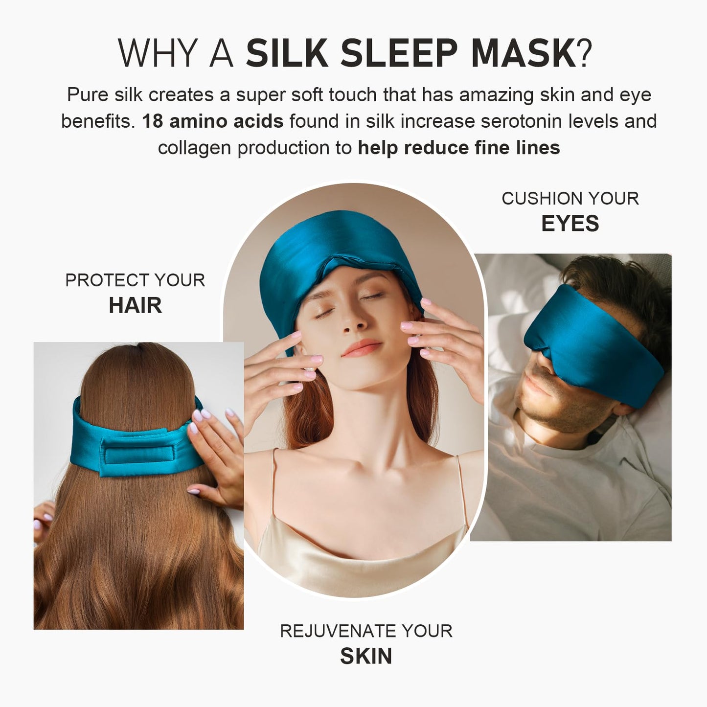 LitBear Silk Sleep Mask for Side Sleeper, Eye Mask Sleeping for Women Men 100% 22 Momme Pure Mulberry Silk, Face-Hugging Padded Eye Cover for Sleeping with Adjustable Band (Black)
