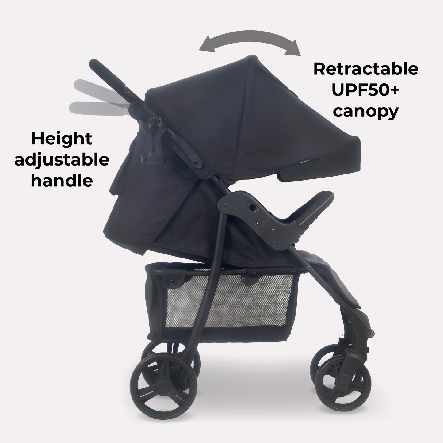 My Babiie MB30 Pushchair – from Birth to 4 Years (22kg), Easy Compact Fold, Large Shopping Basket, Adjustable Handle, Stroller Includes Cup Holder, Rain Cover – Black & Grey