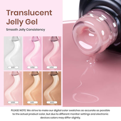 Beetles Jelly Gel Nail Polish Set, 6 Colors Milky White Nude Pink Brown Sheer Gel Polish Kit Nail Concealer Translucent Effect Soak Off Uv French Nail Art Gift for Women Ultimate Monochrome Collection