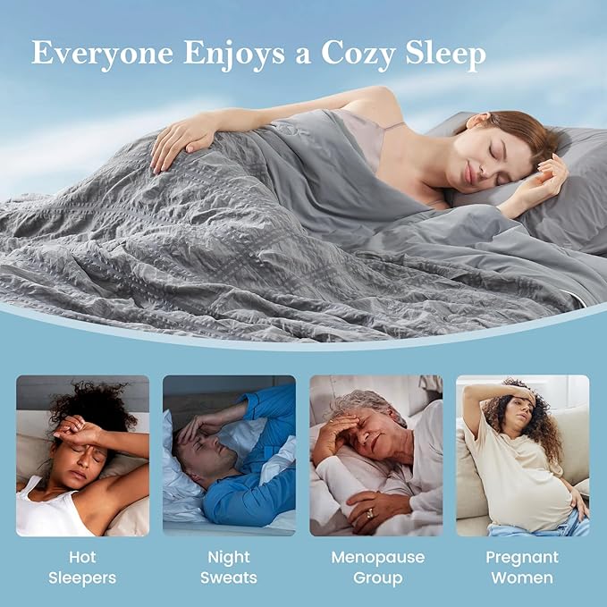 Cozy Bliss Cooling Comforter Queen Size Seersucker Plaid, Q-Max 0.4 Reversible Lightweight Cooling Blanket, Breathable Silk Smooth Summer Bedding Quilt for Hot Sleepers Night Sweats Dark Grey