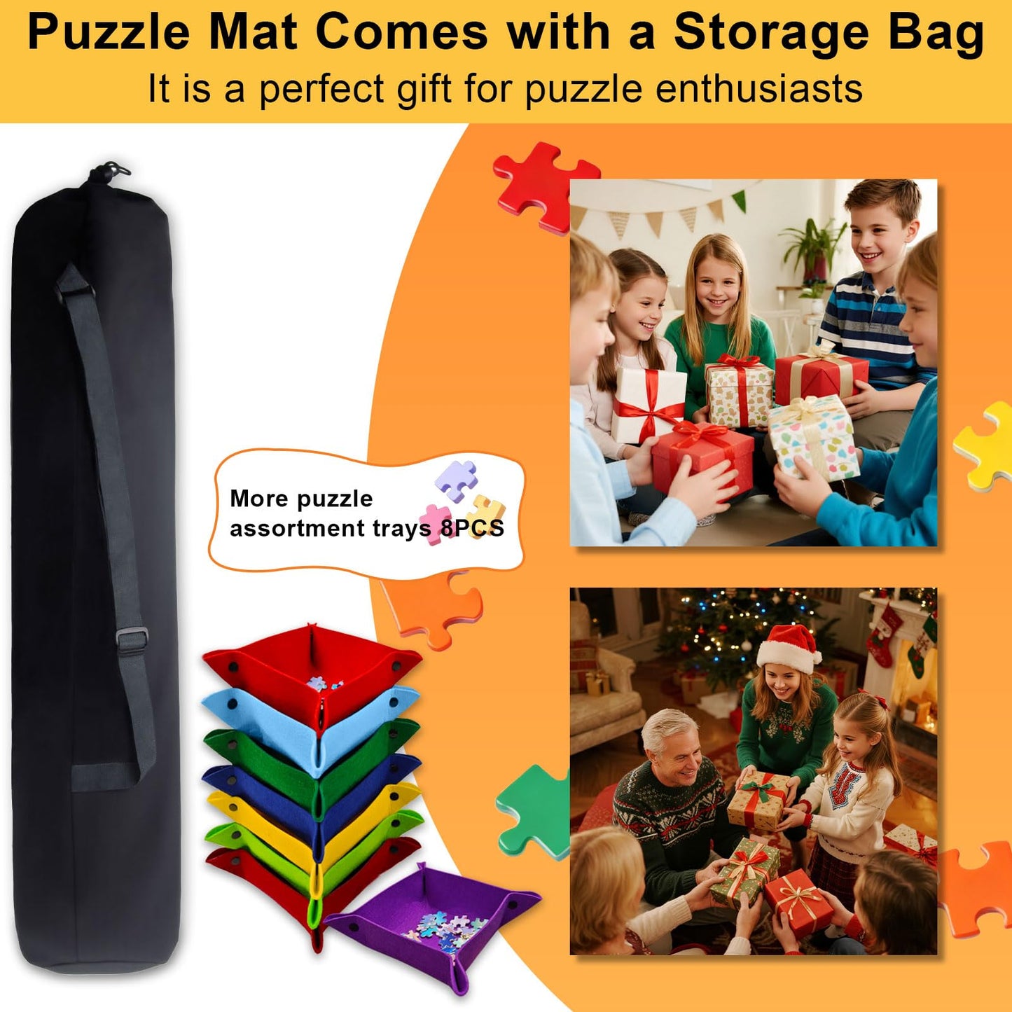 GWLKKE Jigsaw Puzzle Mat Roll Up with Storage Bag, 8 Sorting Trays, Inflatable Tube & Pump | Portable Puzzle Board & Saver for Up to 2000 Pieces | Felt Mat for Adults, Teenage, Travel