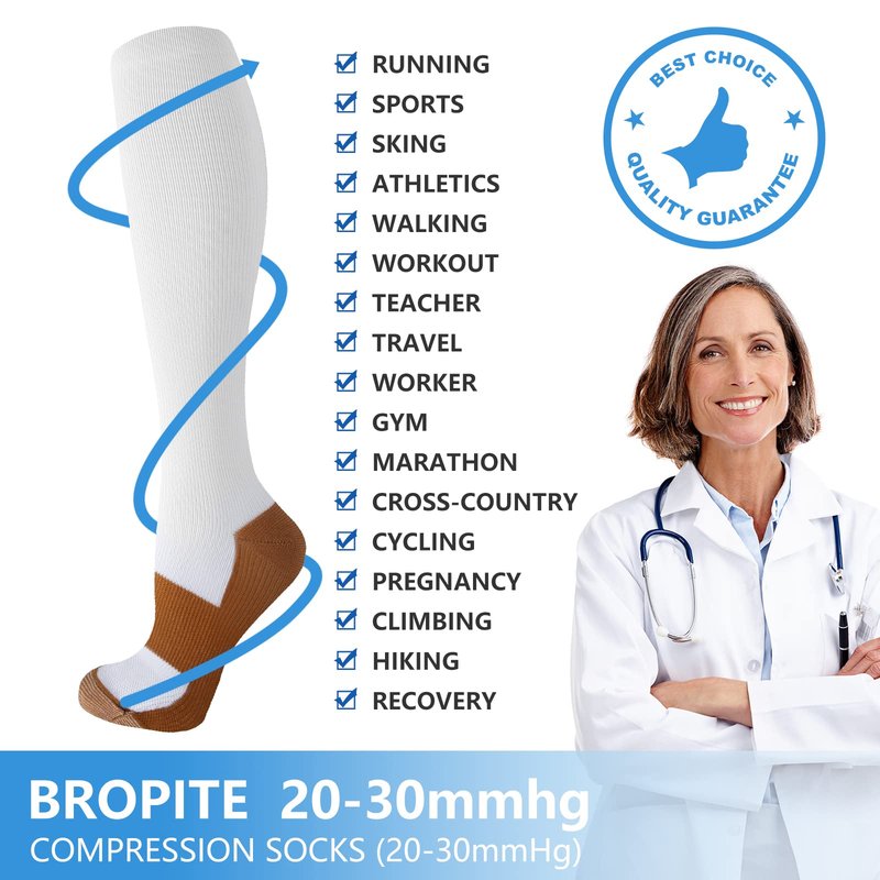 bropite Compression Socks for Women & Men Circulation-Support Knee High Socks 20-30 mmhg-Best for Running,Medical,Nurse,Travel