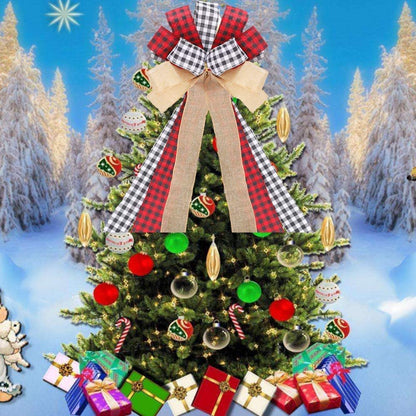 Svnntaa Christmas Tree Topper Buffalo Plaid Decorative Bow,Handmade Farmhouse Large Door Bows Banister Bow Christmas Bows for Holiday Home Decor