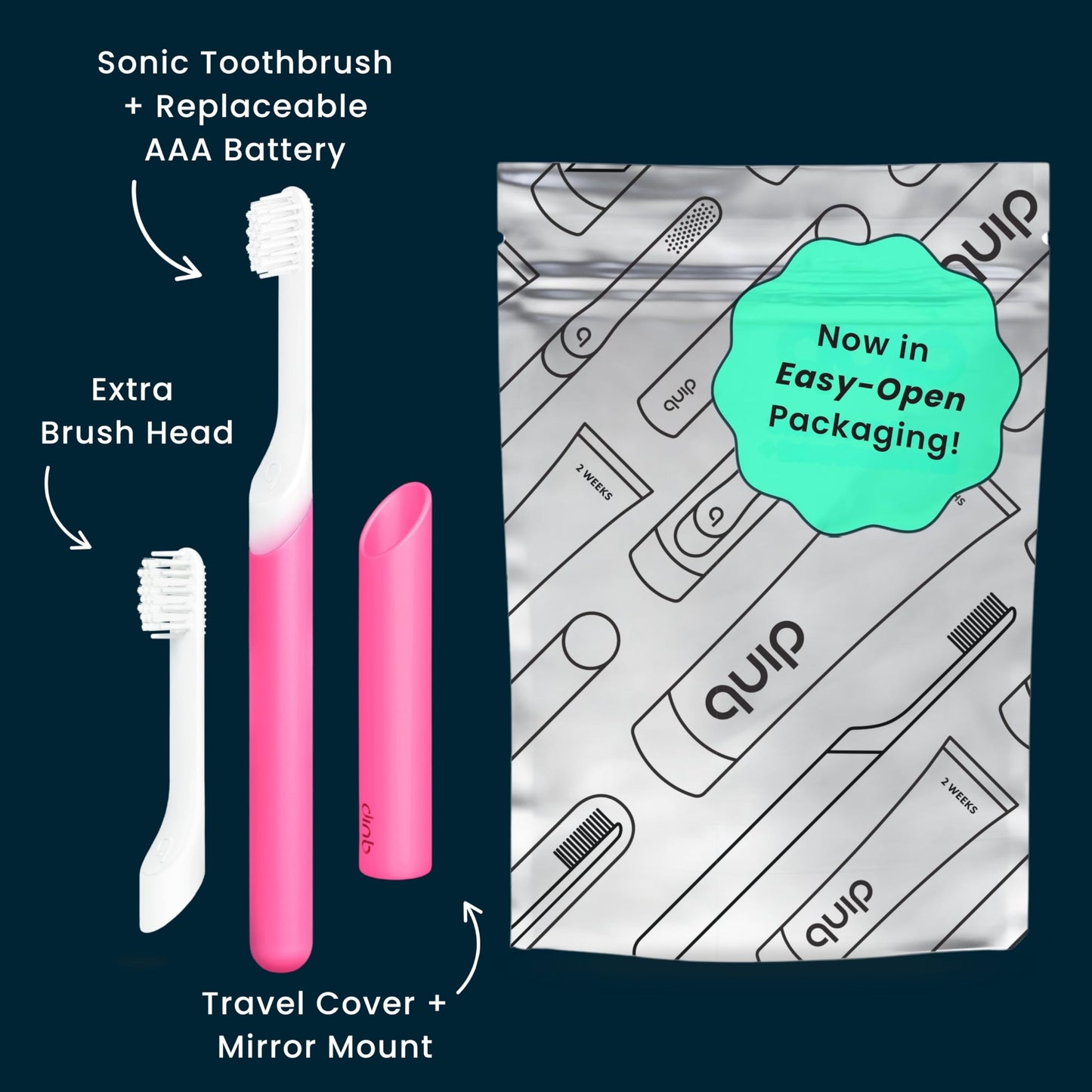Quip Sonic Toothbrush for Kids with Timer - Includes Extra Brush Head and Travel Cover Mount - Electric, Soft Bristle Refill Head, Rubber Handle, 3 Month Battery Life - Travel Toothbrush - Blue
