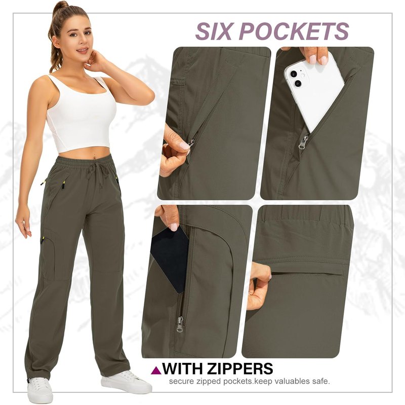 Women's Quick-Dry Hiking Pants - UPF 50 Lightweight Cargo Pants with Zipper Pockets | Ideal for Travel & Golf