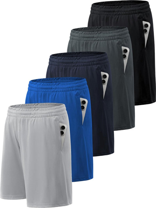 BVNSOZ Men's Athletic Shorts with Pockets and Elastic Waistband Quick Dry Workout Shorts for Men, Black, Navy, Blue, Dark Grey, Light Grey, L