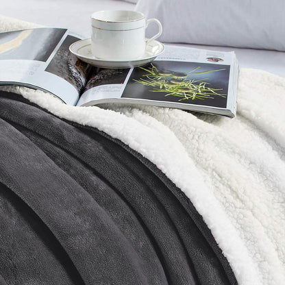 Imperial Rooms Sherpa Fleece Blanket Bed Throws Blankets For Sofas Soft Fluffy Thick Travel Blanket Reversible Microfiber Throw (Grey, Single (130 x 150 Cm))