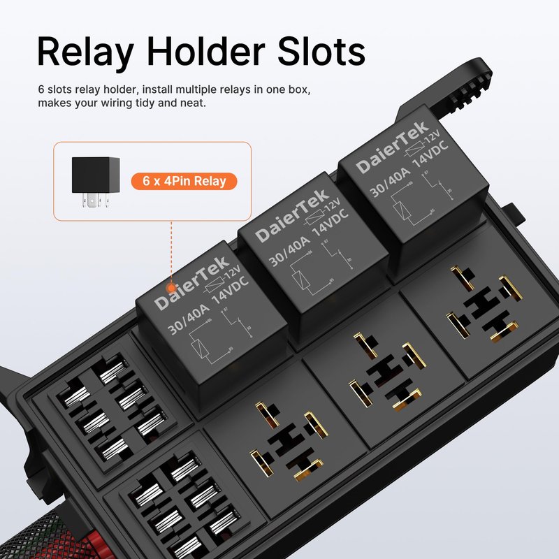 DaierTek 12V Relay Box 6 Way12 AWG Pre-Wired Waterproof Relay Box 6 Slot ATC/ATO Fuse Relay Block Universal Relay Panel for Automotive Car Marine Boat