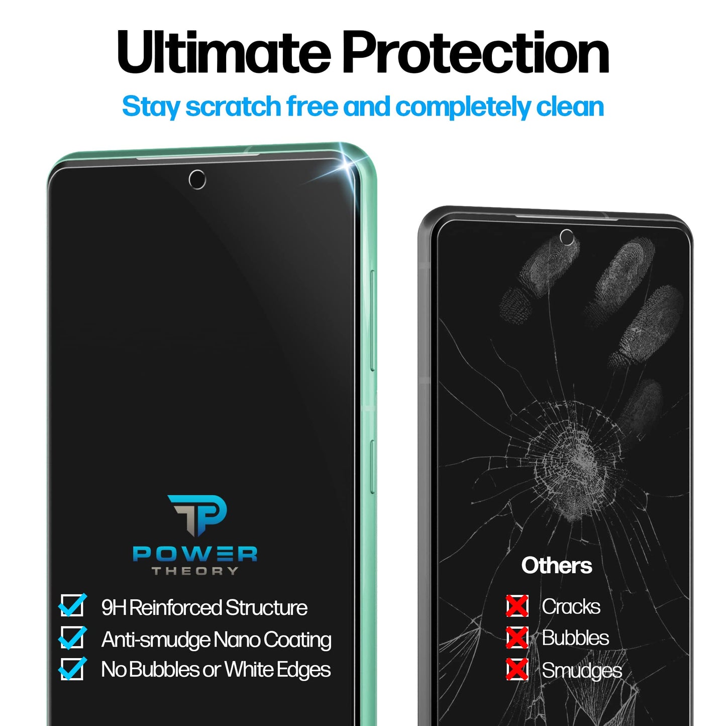Power Theory Designed for Samsung Galaxy S21 FE 5G Screen Protector Tempered Glass [9H Hardness], Easy Install Kit, 99% HD Bubble Free Clear, Case Friendly, Anti-Scratch, 2 Pack