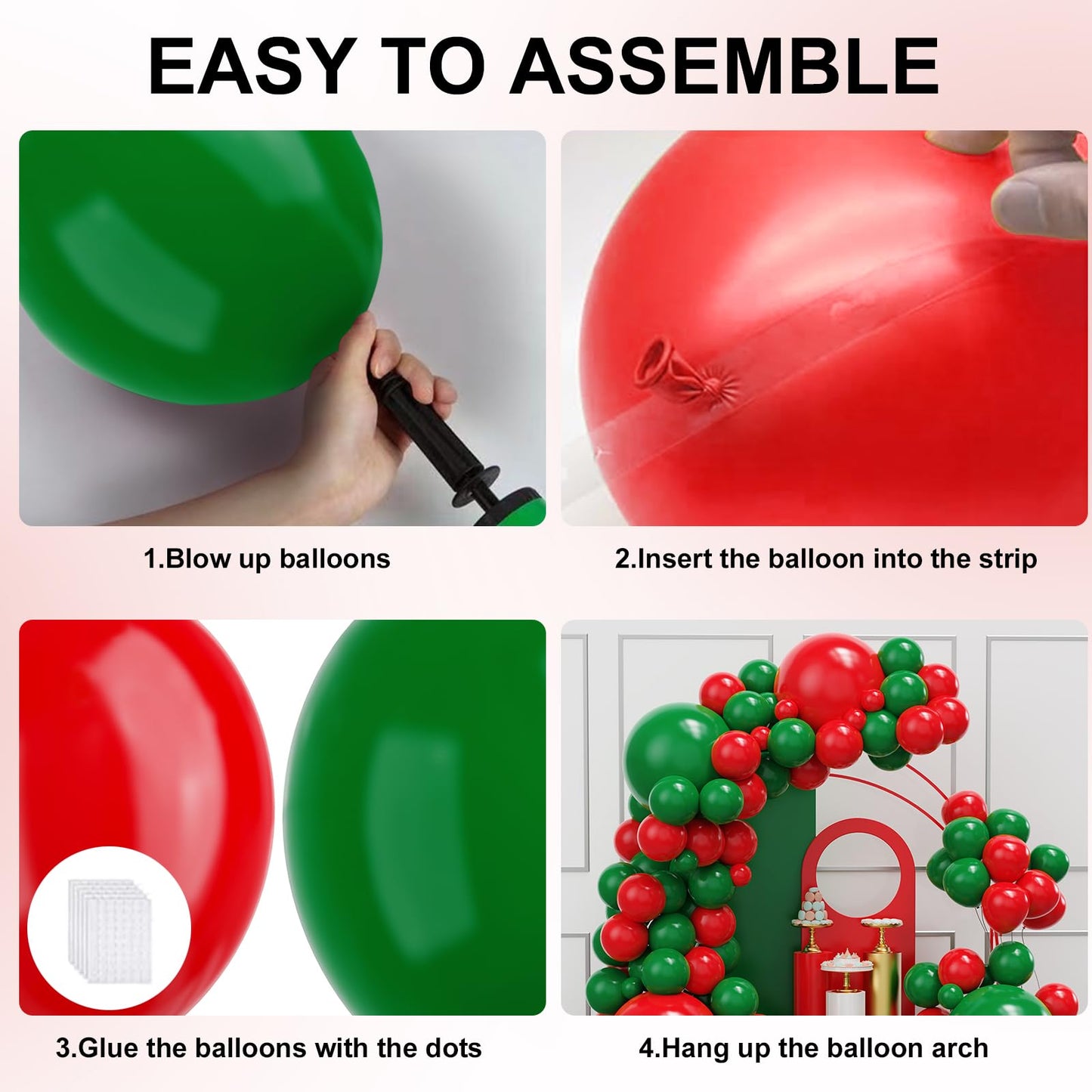 Red and Green Balloons Arch Garland Kit, 134pcs Red Green Christmas Balloons with Different Size for Birthday Christmas Party Decorations
