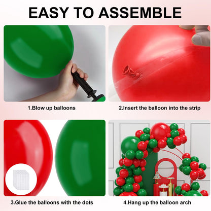 Red and Green Balloons Arch Garland Kit, 134pcs Red Green Christmas Balloons with Different Size for Birthday Christmas Party Decorations