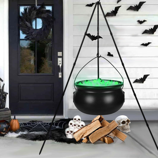Halloween Decorations Outdoor，Black Plastic Bowl Halloween Party Decoration Large Witches Cauldron on Tripod with String Lights Candy Bucket Decoration for Home Decor Porch Indoor