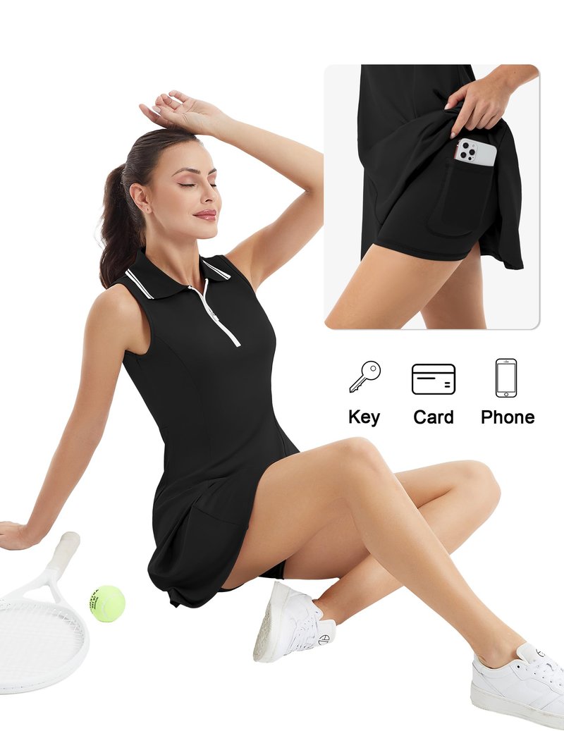 FKEEP Womens Soft Tennis Dress, 01 Black, Large US