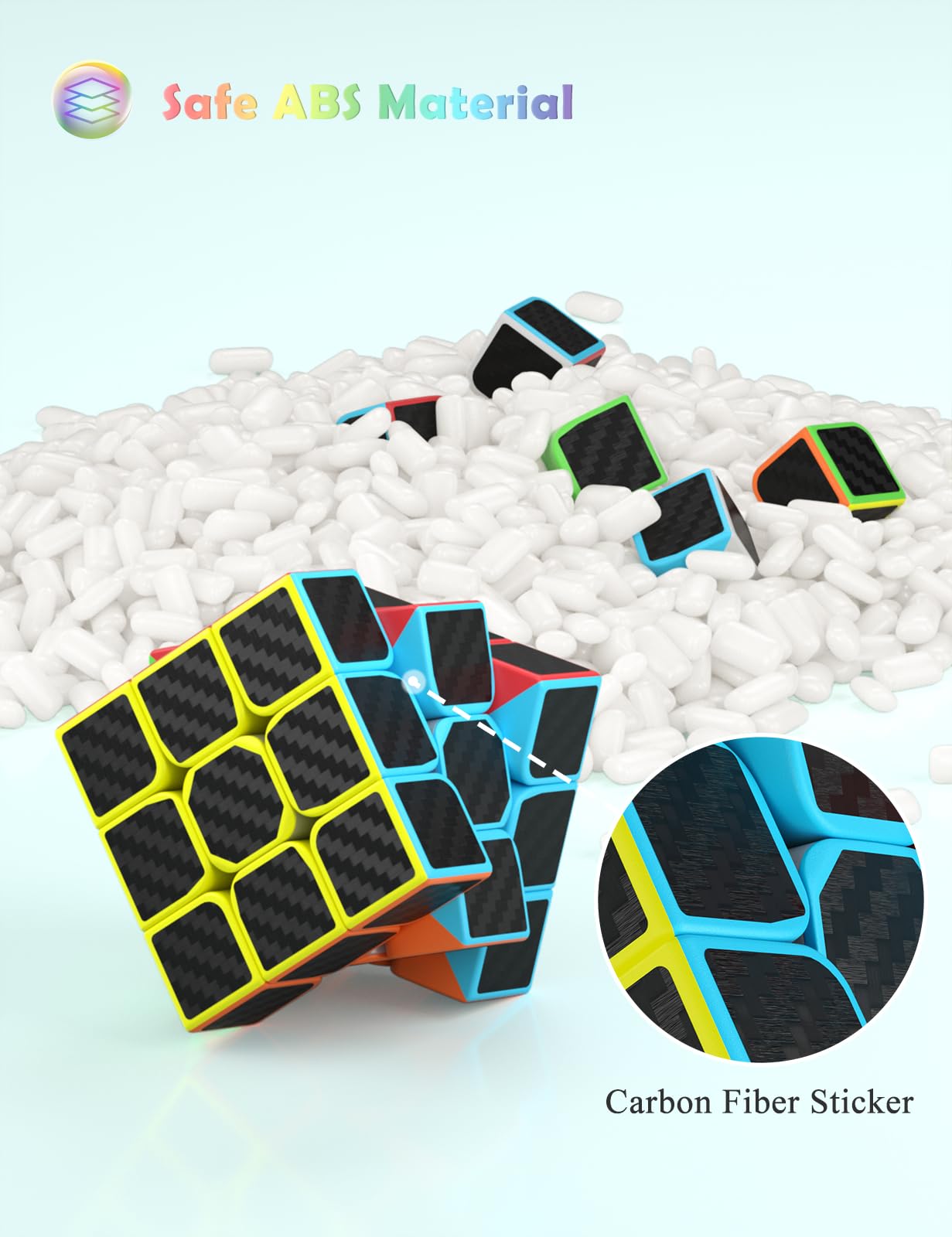 ROXENDA Speed Cube Set, 2X2 3X3 4X4 Pyramid Cube Stickerless with Instruction [4 Pack] (Carbon Fiber Cube Set)