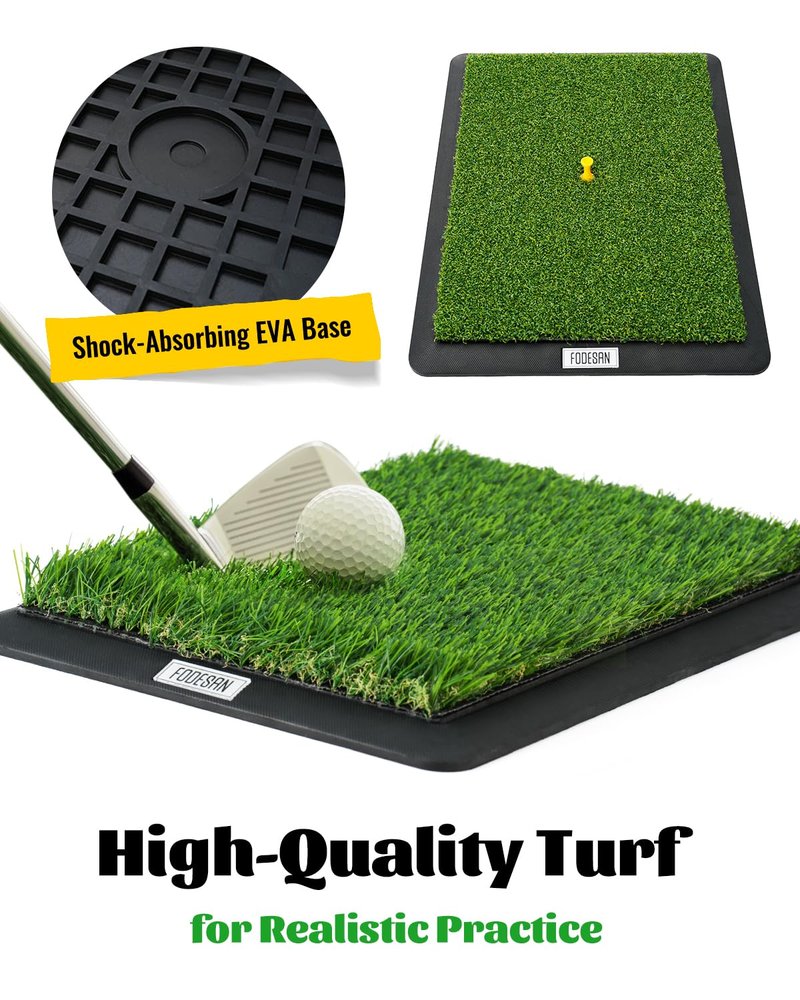 FODESAN Golf Hitting Mat – Golf Gifts Dual Turf Swing Trainer Practice Mat with Replaceable Surfaces & Tees – Indoor/Outdoor, Golf Net & Simulator-Compatible Training Mat for Winter Practice