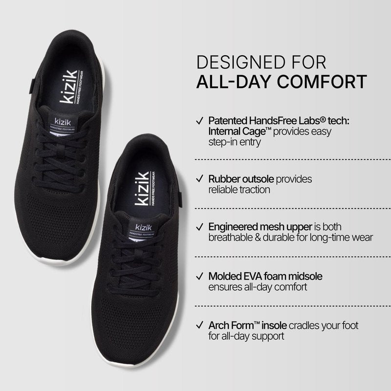Kizik Lima 2 Slip On Shoes for Men: Comfortable All-Day for Walking, Gym, or Casual Wear, Wide Toe Box Available, Slip in & Stand Out, Hands Free - Black/Bright White M10.5