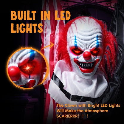 JOYIN 65" Halloween Hanging Scary Clown Decorations with Chain, with LED Lights Talking Animatronics Decor Outdoor Indoor for Haunted House Lawn Yard Patio