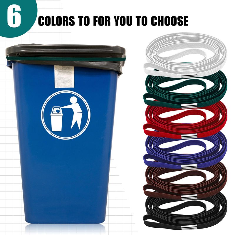 Riakrum 6 Pieces Trash Can Rubber Bands, Suitable for 60-98 Gallon Trash Cans,Perimeter from 102 Inches to 150 Inches Large Multi-functional Rubber Bands Suitable Kitchen Camping,6 Colors(Flat)