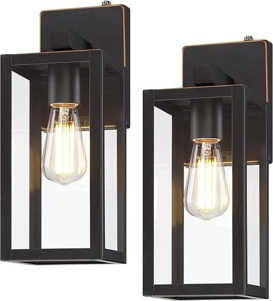 GRUENLICH Dusk to Dawn Large Outdoor Wall Lantern, Wall Sconce as Porch Lighting Fixture, E26 Base Max 60W, Metal Housing with Glass Shade (Oil Rubbed Bronze, 2-Pack)