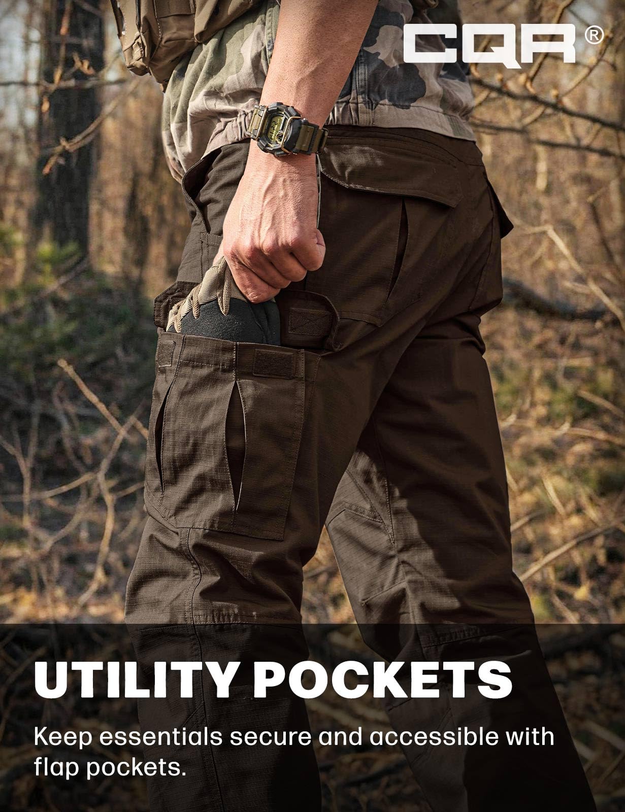 CQR Men's Tactical Pants, Water Resistant Ripstop Cargo Pants, Lightweight EDC Work Hiking Pants, Outdoor Apparel, Raider Dark Brown, 30W x 30L