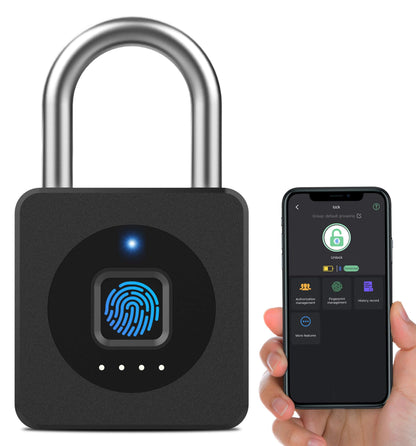 eLinkSmart Fingerprint Gym Locker Lock, Keyless Biometric Padlock, Weatherproof Electronic Digital Bluetooth App Smart Combo Pad Lock for Outdoor Fence Gate School Locker Storage Pool Shed - Black
