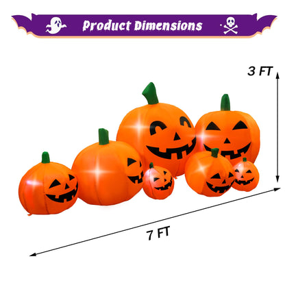 SEASONBLOW 7 Ft Halloween Inflatable Pumpkin Patch Family Decoration Jack-o-Lantern Decor for Lawn Yard Home Party Indoors Outdoors