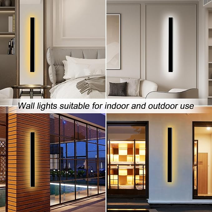 59inch Modern Outdoor Lights, 3CCT Dimmable Black Outdoor Wall Sconce IP65 Waterproof Long Exterior Wall Lights for House Garage(1 Pack)