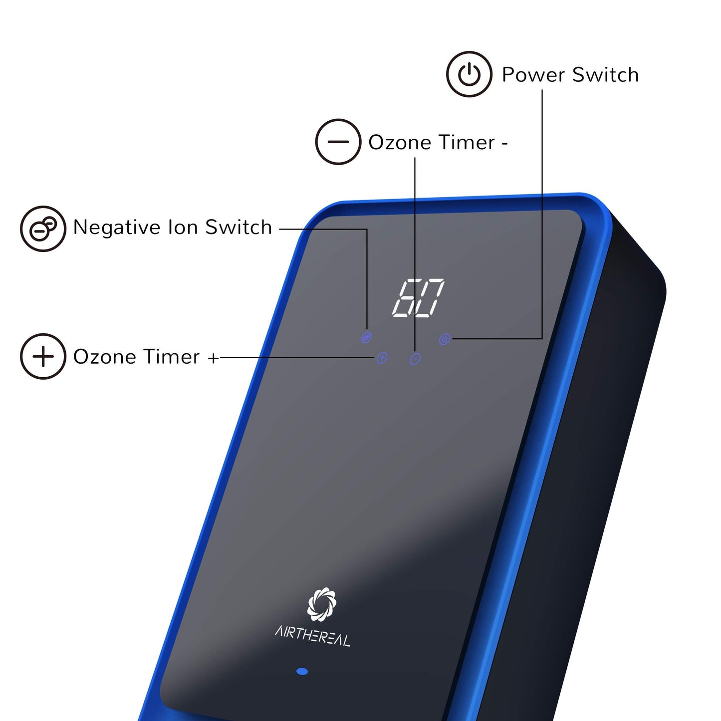 Airthereal AH1000 Portable Ozone Machine for Water and Air - 1000 mg/h, Multipurpose Liquid Ozonator with Negative Ion and Timer