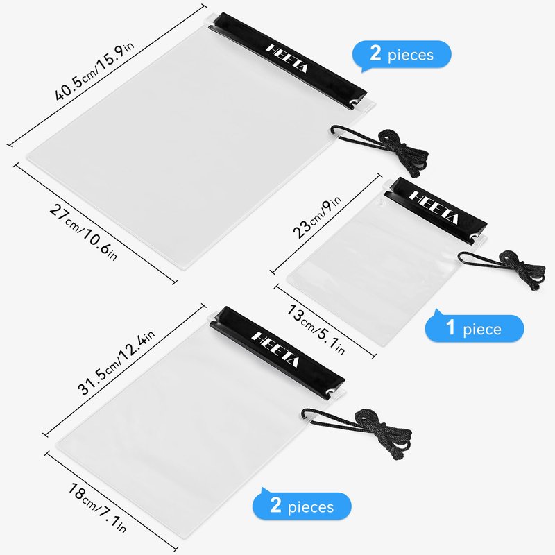 HEETA 3-Pack Clear Waterproof Dry Bag Pouch, Water Tight Cases Dry Bags Document Holder for Camera Mobile Phone Maps, Kayaking Boating (Black, Blue & Yellow)